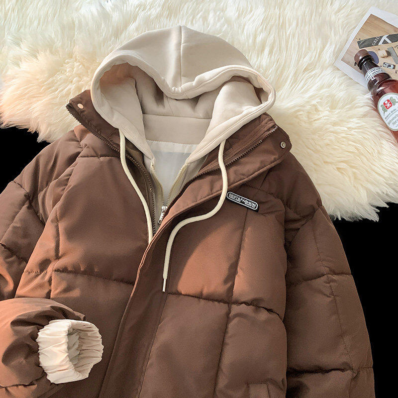 Letter fake two-piece winter thickened hooded large size men's and women's bread