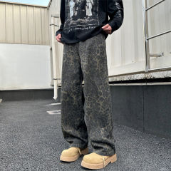 Spring new style outdoor large size high street leopard print jeans
