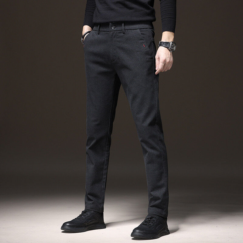 Spring, Autumn and Winter Men's Casual Pants Men's Straight Stretch Brushed Versatile Pants Men