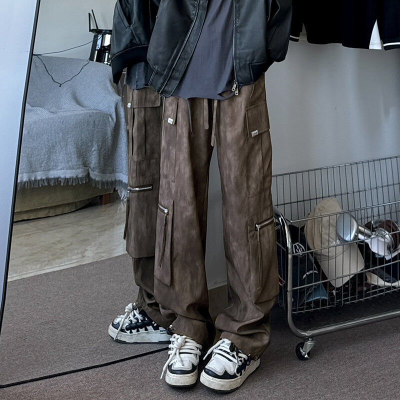 Autumn new overalls high street handsome design casual loose trousers for men