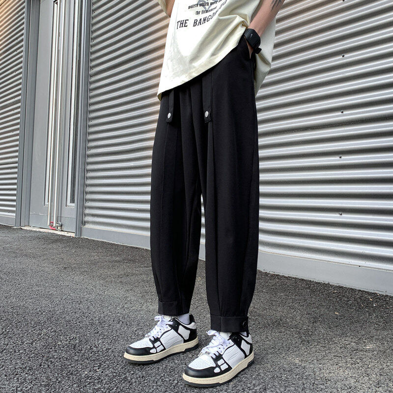 Spring and summer new trendy brand harem loose large size ice silk leg casual radish nine-point pants for men