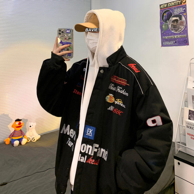 Winter men's loose baseball uniform cotton coat with cotton and thickened whole body embroidery warm trendy brand