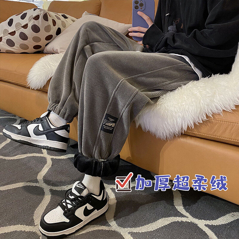 New winter style Hong Kong style outdoor large size velvet chenille casual pants