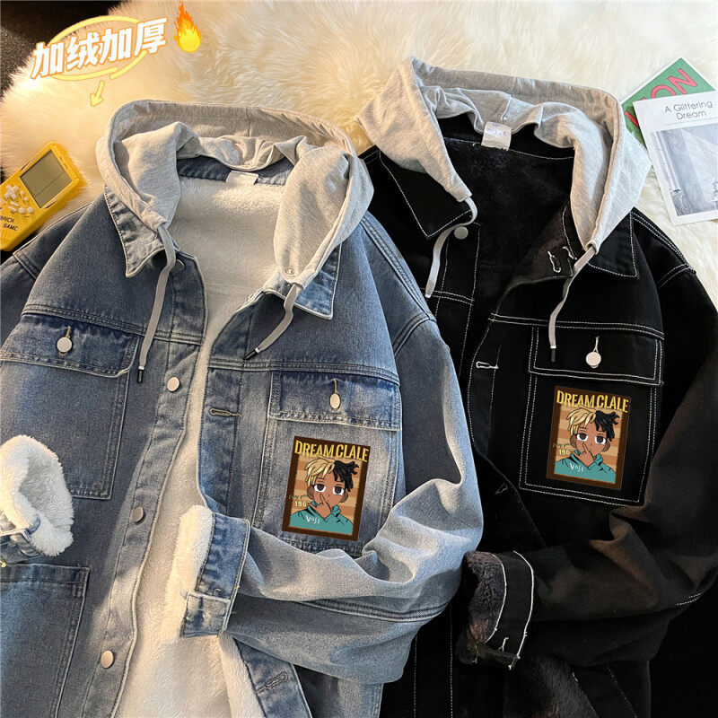 Large size sherpa plus fleece denim jacket