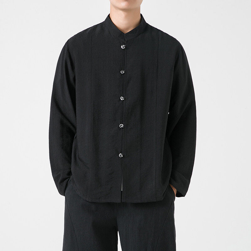 Business casual white shirt, Chinese style button-down Tang suit, brocade cotton long-sleeved shirt, high-end work clothes
