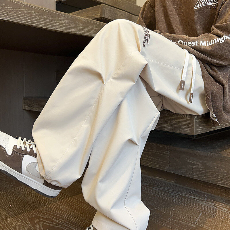 Casual pants for men Hong Kong style loose embroidered wide leg pants