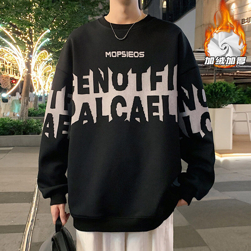 Hong Kong style outdoor super velvet crew neck sweatshirt