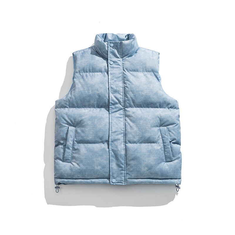 New thickened Hong Kong style smudged vest for couples trendy warm sleeveless sports stand collar vest