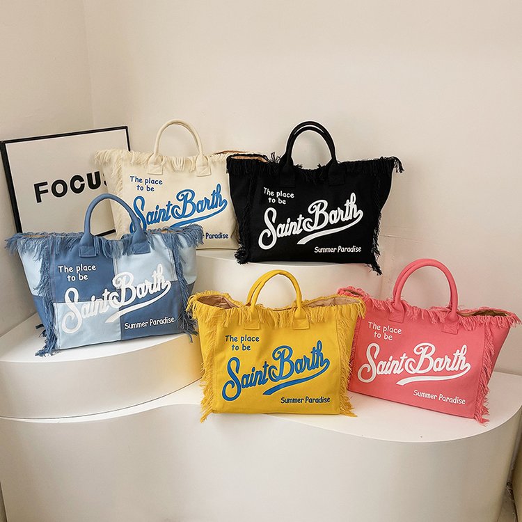 2024 New Bags European and American Beach Large Capacity Shoulder Commuting Bag Handmade Tassel Denim Print Tote Bag