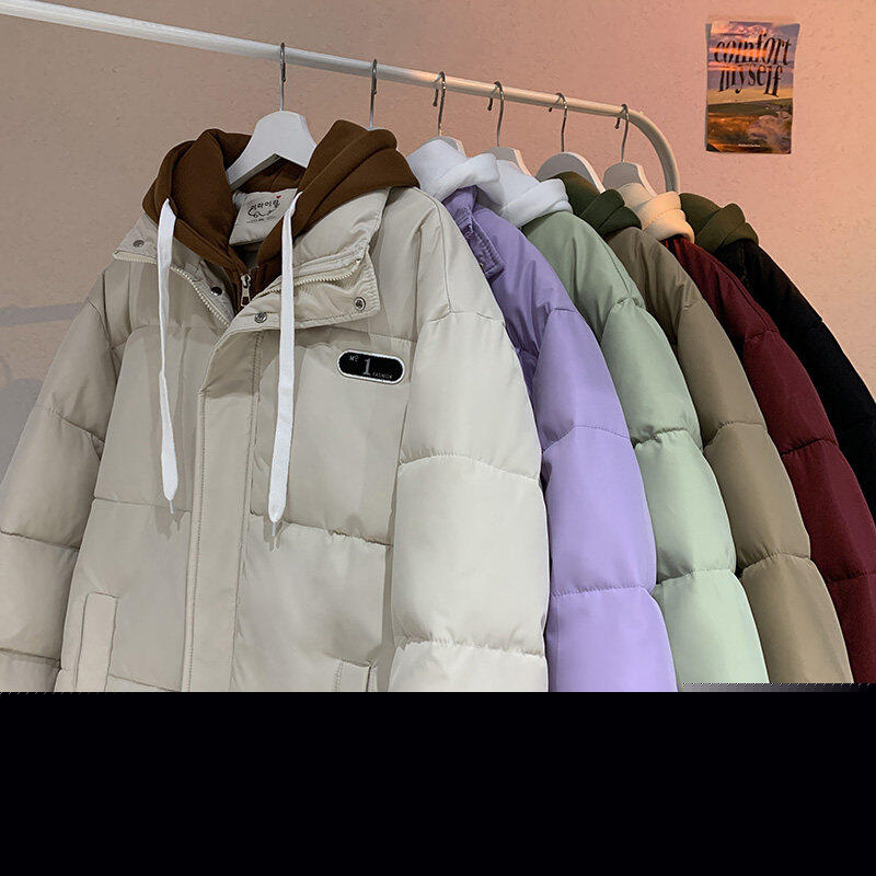 Winter men's loose cotton jacket, fashionable and comfortable cotton coat, fake two-piece couple's cotton coat