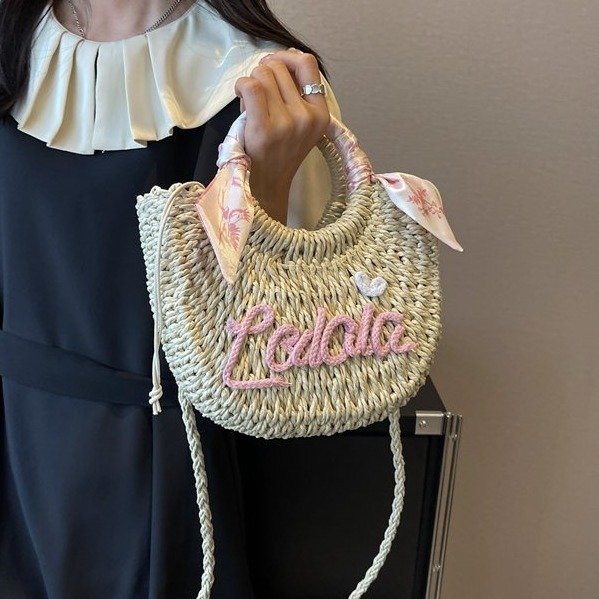 Straw woven bag new fashion woven women's bag popular crossbody bag women's versatile ins portable vegetable basket bag