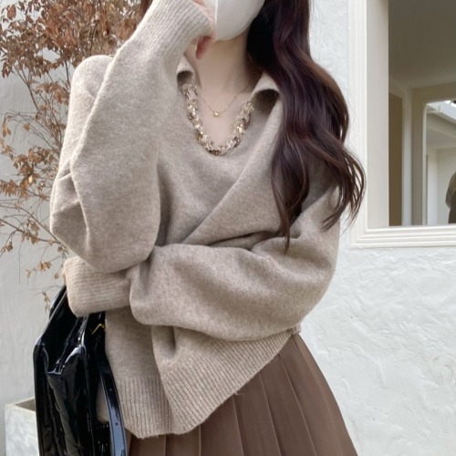 Design heavy knitted lapel sweater winter