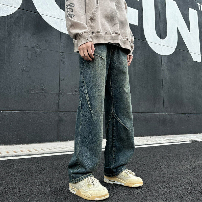 Spring new style outdoor large size American washed patchwork jeans