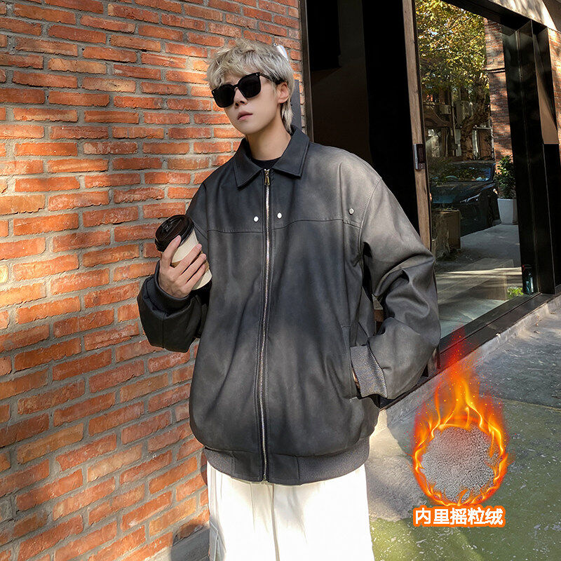 Winter data new style lining polar fleece leather cotton coat American lapel windproof warm cotton coat