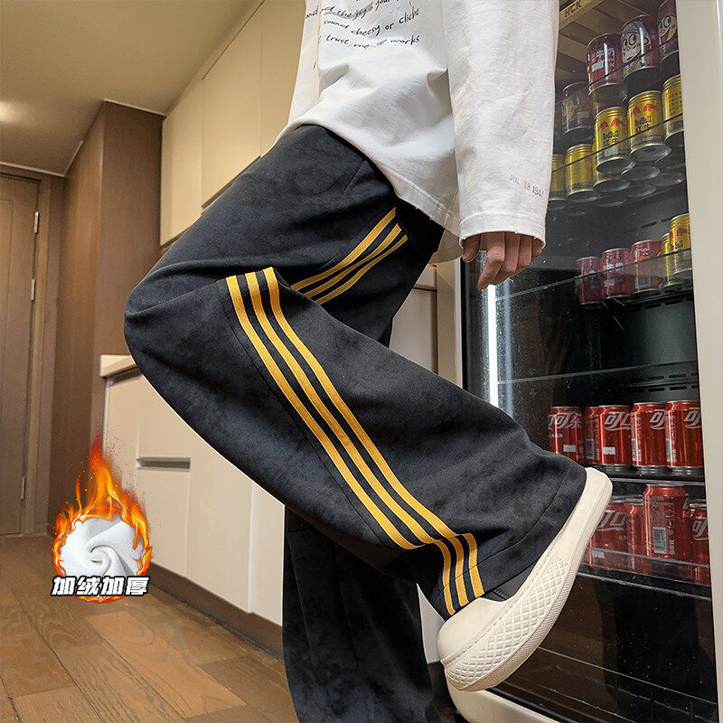Plush fleece interior large size American dirty sweatpants