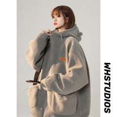 Neutral style thickened winter cotton coat for couples solid color hooded casual jacket