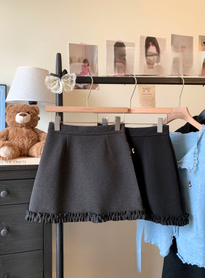 Autumn and winter French gray woolen puffy skirt for women high-waisted and slimming A-line bud skirt