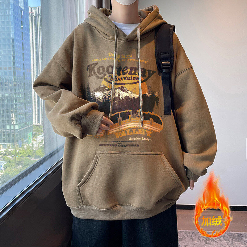 Autumn and winter American style heavyweight Chinese cotton men's loose hooded sweatshirt