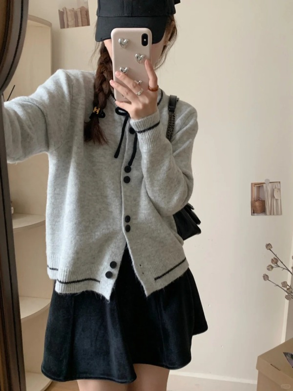 Early autumn 2024 tea style fashionable small fragrance knitted sweater cardigan for women spring and autumn style with round neck high-end jacket