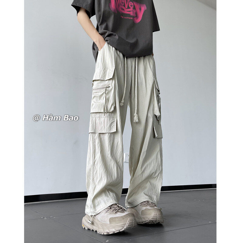 Spring and summer dopamine overalls hip-hop quick-drying ice silk sports casual pants