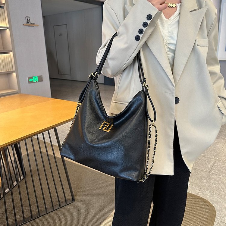 2024 New Casual Shoulder Women's Bag PU Solid Color Handheld Tote Bag Large Capacity Chain Zipper Bag