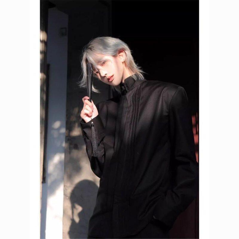 New Chinese style Tang suit shirt men's Chinese style long-sleeved shirt Chinese style pleated design jacket