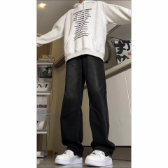 Hong Kong style Japanese style retro loose trendy wide leg casual jeans for men