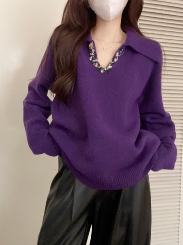 Design heavy knitted lapel sweater winter