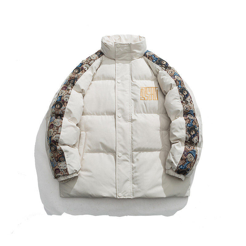 Winter Bear Embroidery Printed Loose Thick Hooded Warm Couple Jacket