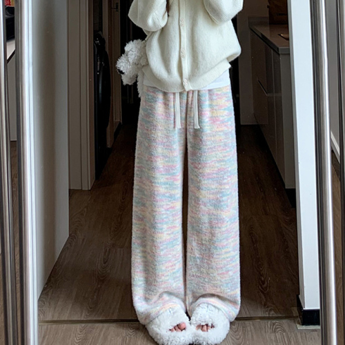 Casual glutinous rice pants for women in autumn and winter new style lazy style high waist drape loose plus velvet straight wide leg pants