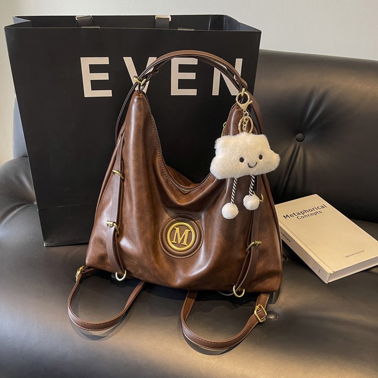 Retro Large Capacity Tote Bag Women's 2024 New Casual Versatile Crossbody Bag Student Multi-Use Backpack