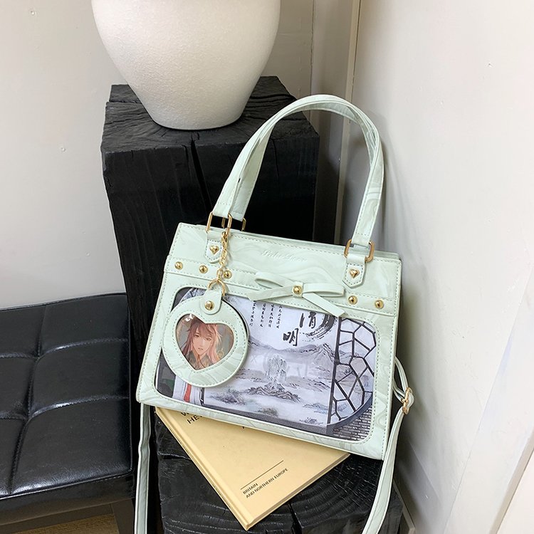 Everyday versatile transparent portable shoulder crossbody bag two-dimensional JK badge bar pain bag bow women's bag