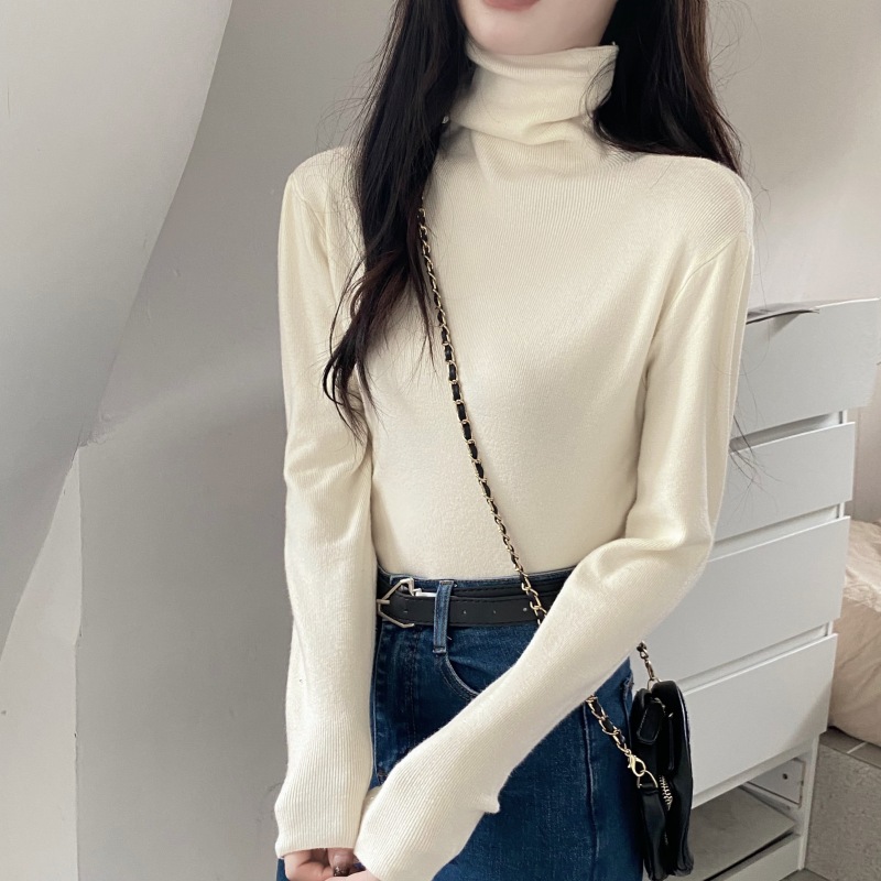 Autumn and winter new inner wear Wang 17-color pile high collar elastic bottoming shirt for women black long-sleeved sweater