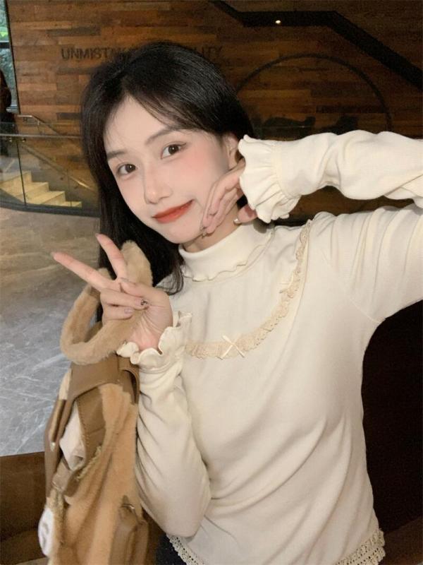 Autumn and winter gentle and versatile bottoming shirt with bow knot slim fit inner top