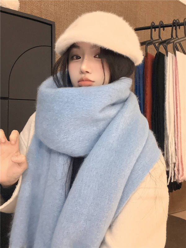 Mohair solid color scarf winter warm scarf macaron thick braid versatile shawl