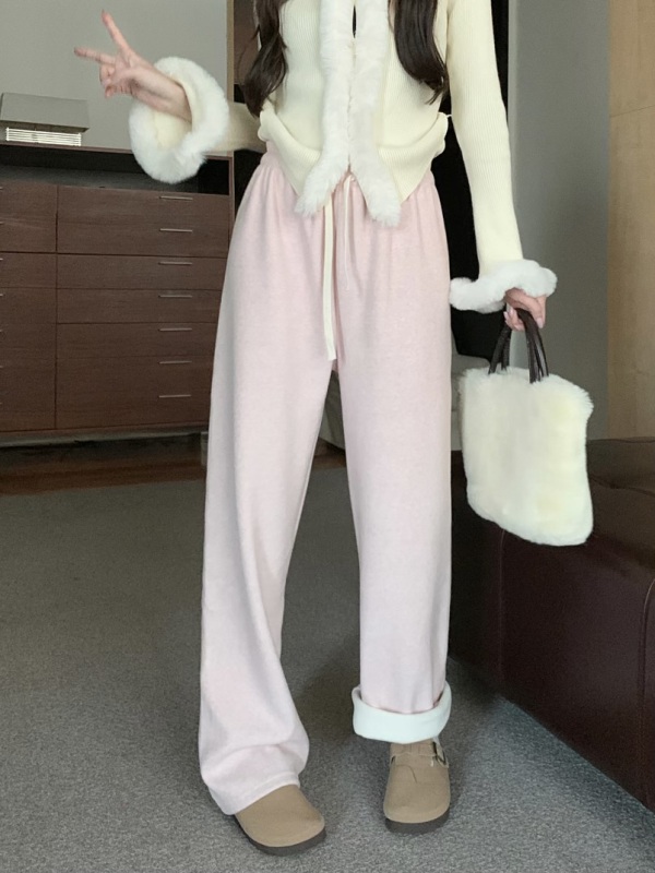 New Korean style thickened plus baby velvet loose high-waist slim straight wide-leg pants in stock