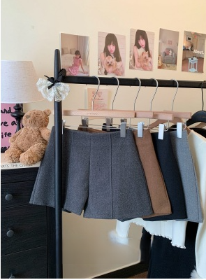 2024 Autumn and Winter Thickened Woolen Casual Shorts High Waist Slimming Wide Leg Pants Wear Boot Pants Outside
