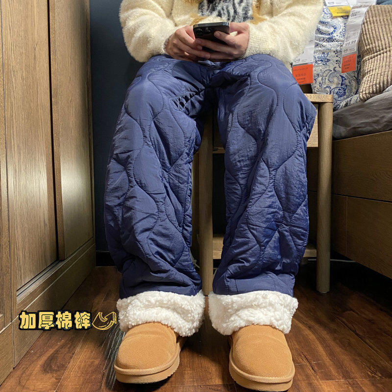Winter thickened warm trousers multi-color couple versatile gourd check loose cotton trousers