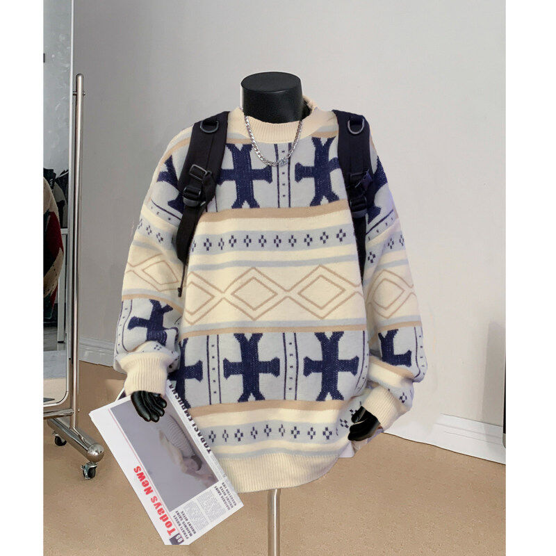 Fake style Christmas round neck thickened sweater pullover Chinese style foreign trade large size men's glutinous casual sweater