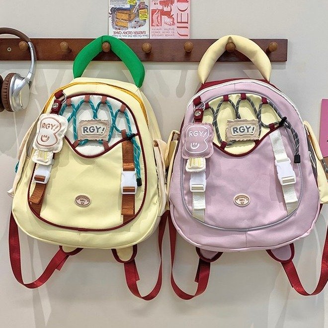 Korean version of contrasting color cartoon new cute backpack high-looking ins sweet girl mini backpack for shopping