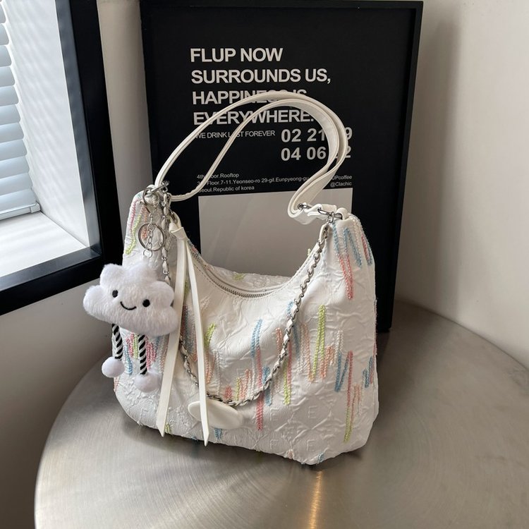 Niche ins embroidery thread tote bag fashion large capacity 2024 new versatile casual bag women's shoulder crossbody bag