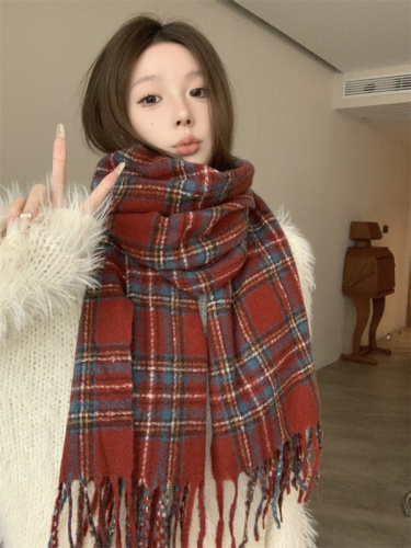 Scarf winter women's plaid Korean style couple's shawl red cold-proof all-match thickened scarf