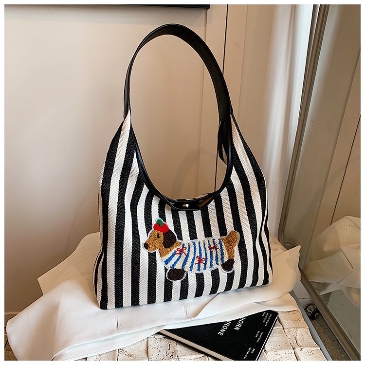Cross-border high-end striped armpit bag women's 2024 new large-capacity commuter bag simple shoulder handbag
