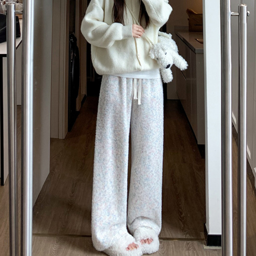 Casual glutinous rice pants for women in autumn and winter new style lazy style high waist drape loose plus velvet straight wide leg pants