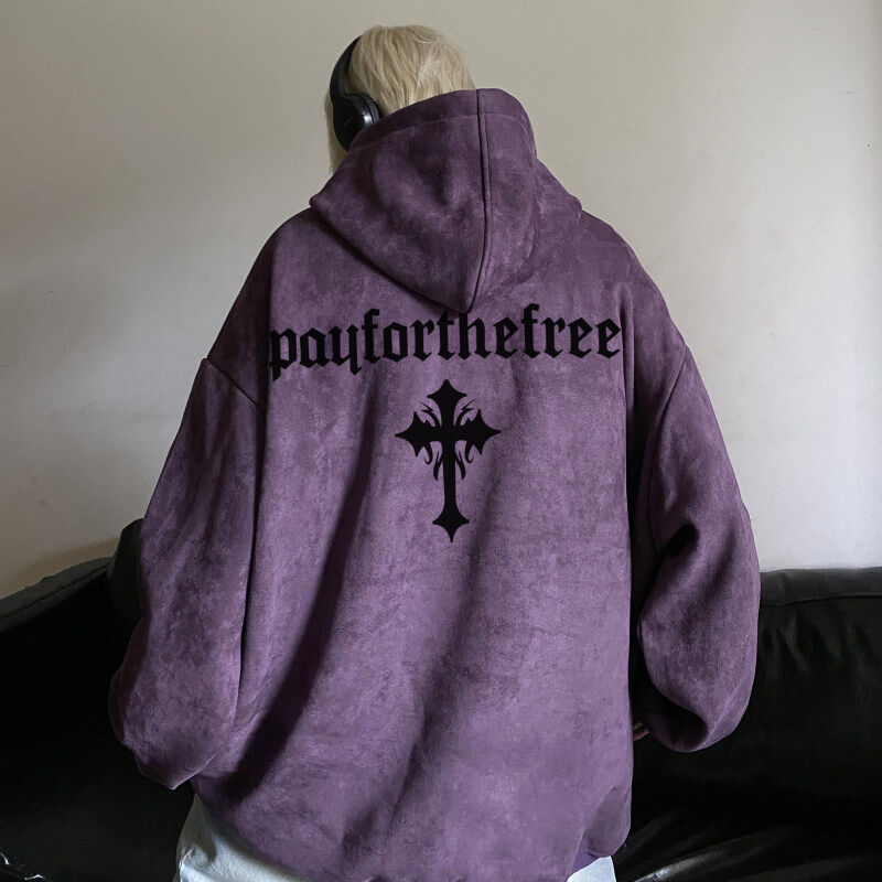 American high street letter print trendy loose suede casual sweatshirt