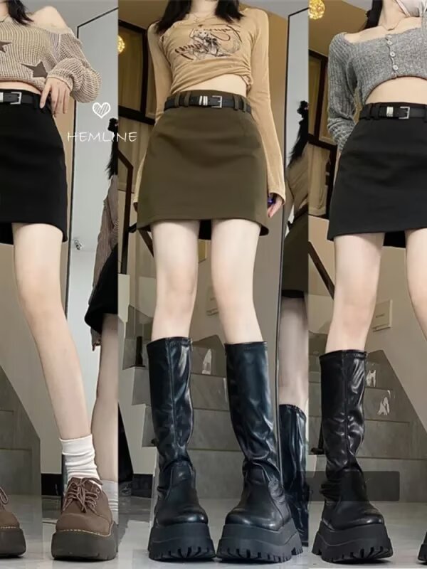 American style distressed retro denim skirt for women summer high-waist hottie A-line anti-exposure hip-covering shorts skirt