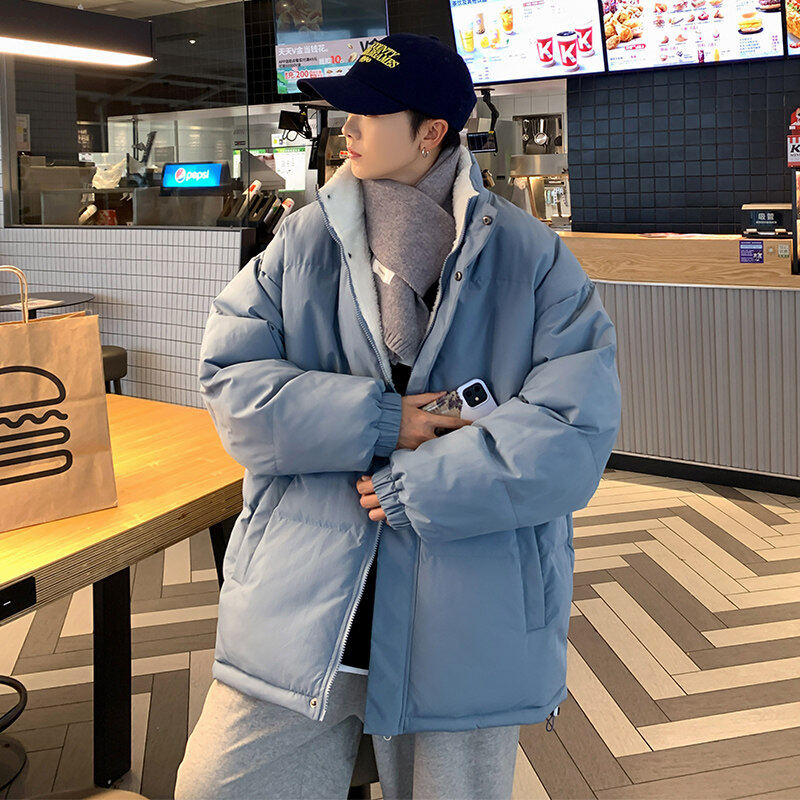 Hong Kong style double-open sherpa lining couple's cotton-padded jacket
