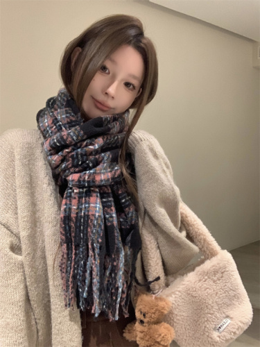 Scarf winter women's plaid Korean style couple's shawl red cold-proof all-match thickened scarf