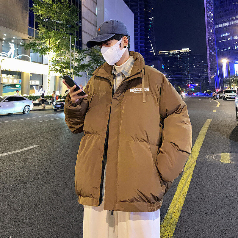 Hong Kong style night view national standard 50 white duck down loose and fashionable stand collar down jacket