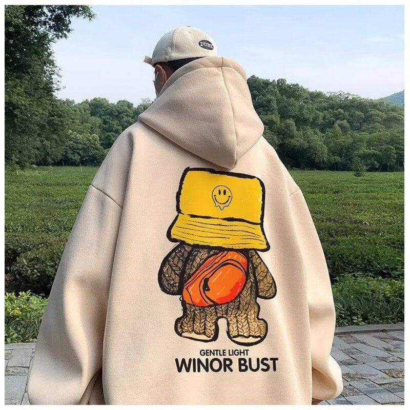 Trendy brand hooded sweatshirt for men autumn new American retro hip hop jacket